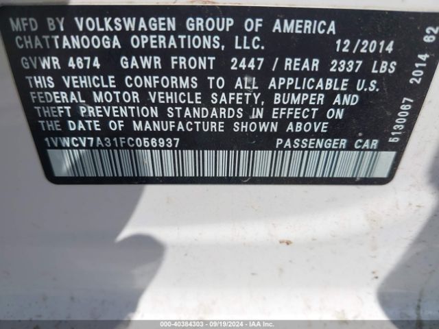 Photo 8 VIN: 1VWCV7A31FC056937 - VOLKSWAGEN PASSAT 