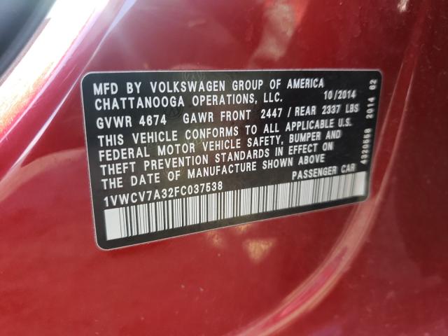 Photo 9 VIN: 1VWCV7A32FC037538 - VOLKSWAGEN PASSAT 