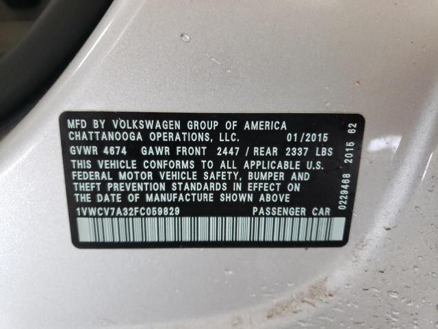 Photo 9 VIN: 1VWCV7A32FC059829 - VOLKSWAGEN PASSAT 