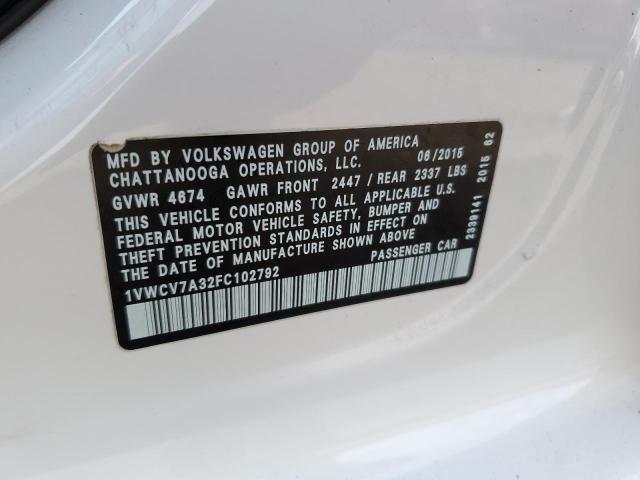 Photo 11 VIN: 1VWCV7A32FC102792 - VOLKSWAGEN PASSAT SEL 