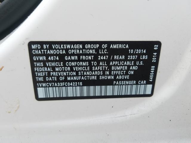 Photo 9 VIN: 1VWCV7A33FC042215 - VOLKSWAGEN PASSAT 