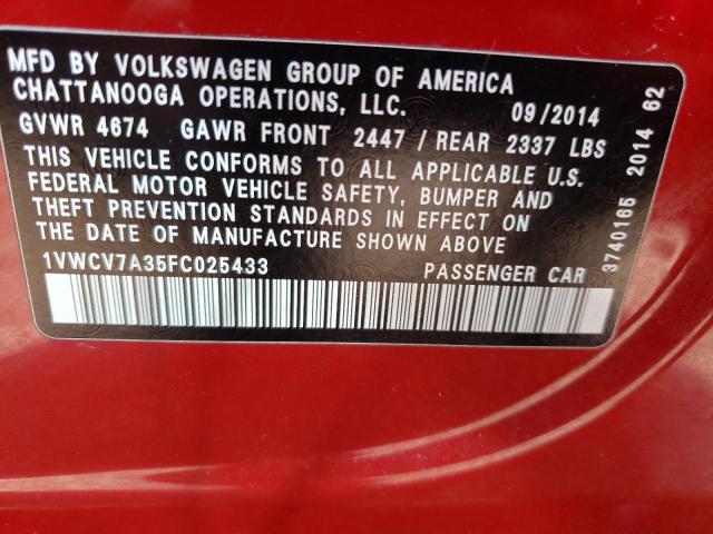 Photo 12 VIN: 1VWCV7A35FC025433 - VOLKSWAGEN PASSAT SEL 