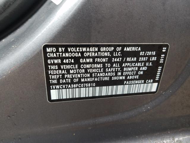 Photo 9 VIN: 1VWCV7A36FC075810 - VOLKSWAGEN PASSAT 