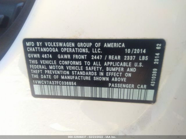 Photo 8 VIN: 1VWCV7A37FC036854 - VOLKSWAGEN PASSAT 