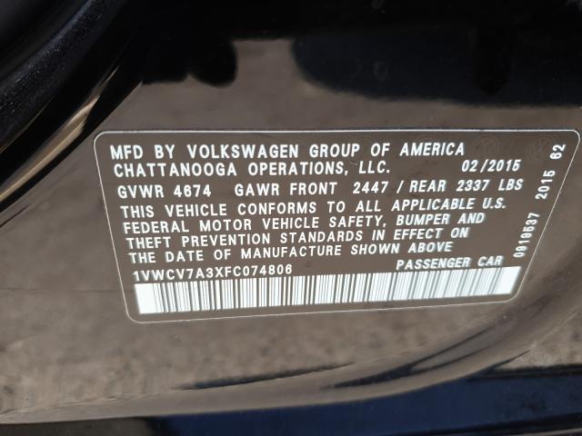 Photo 9 VIN: 1VWCV7A3XFC074806 - VOLKSWAGEN PASSAT 