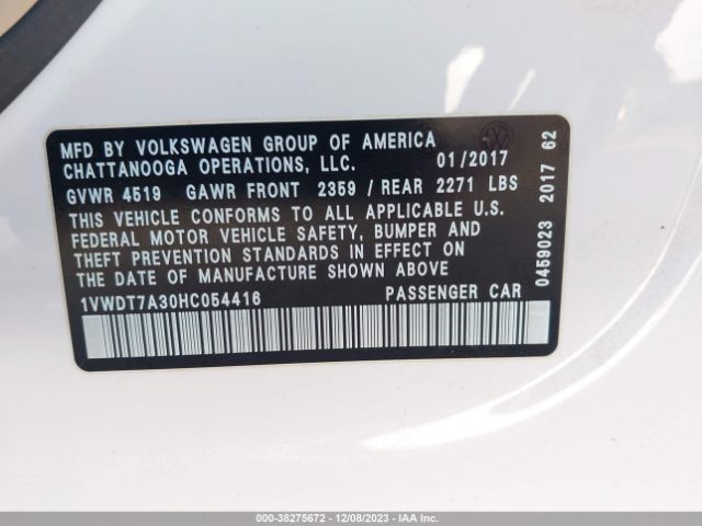 Photo 8 VIN: 1VWDT7A30HC054416 - VOLKSWAGEN PASSAT 