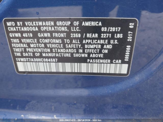 Photo 8 VIN: 1VWDT7A30HC064587 - VOLKSWAGEN PASSAT 