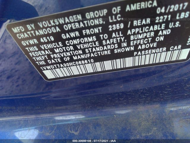 Photo 8 VIN: 1VWDT7A30HC068610 - VOLKSWAGEN PASSAT 