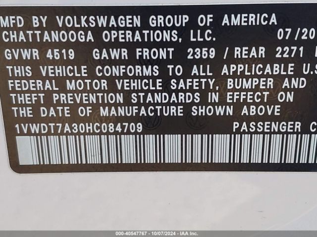 Photo 8 VIN: 1VWDT7A30HC084709 - VOLKSWAGEN PASSAT 