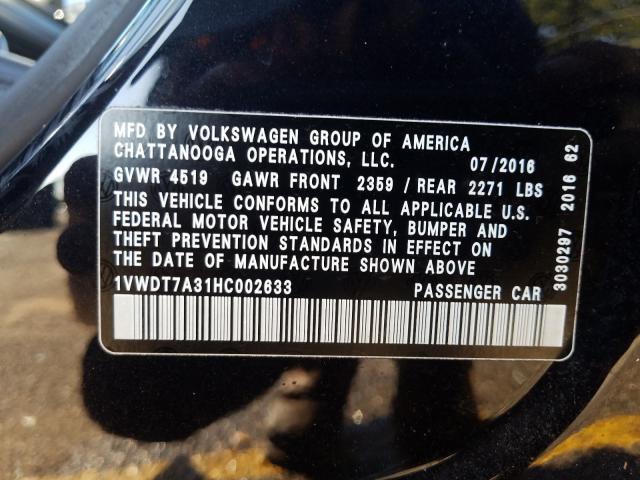 Photo 9 VIN: 1VWDT7A31HC002633 - VOLKSWAGEN PASSAT 