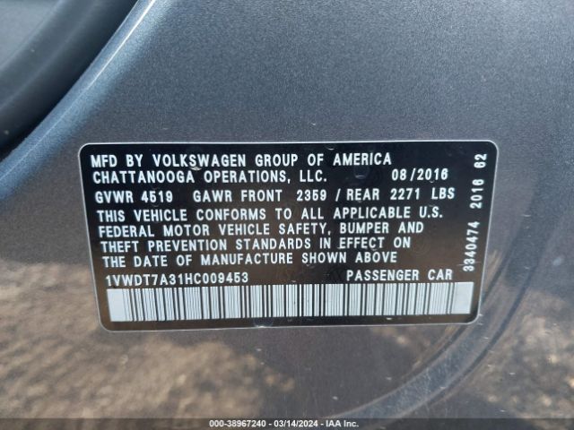 Photo 8 VIN: 1VWDT7A31HC009453 - VOLKSWAGEN PASSAT 