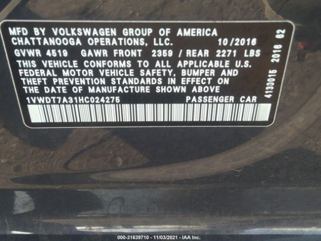 Photo 8 VIN: 1VWDT7A31HC024275 - VOLKSWAGEN PASSAT 