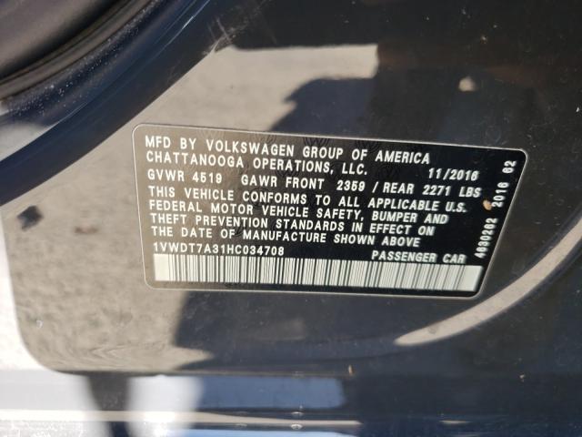 Photo 9 VIN: 1VWDT7A31HC034708 - VOLKSWAGEN PASSAT 