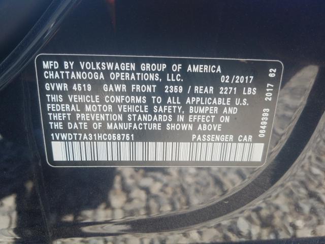 Photo 9 VIN: 1VWDT7A31HC058751 - VOLKSWAGEN PASSAT 