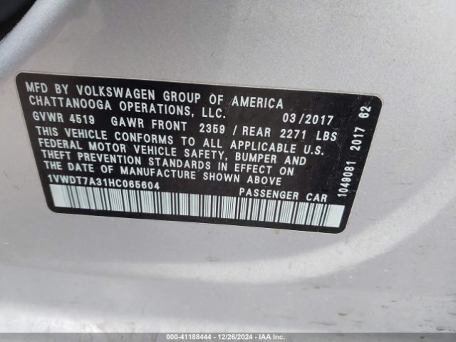 Photo 8 VIN: 1VWDT7A31HC065604 - VOLKSWAGEN PASSAT 