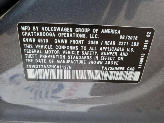 Photo 12 VIN: 1VWDT7A32HC011275 - VOLKSWAGEN PASSAT 