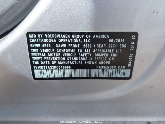 Photo 8 VIN: 1VWDT7A32HC018985 - VOLKSWAGEN PASSAT 