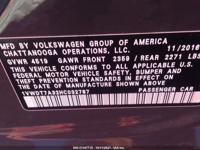 Photo 8 VIN: 1VWDT7A32HC032787 - VOLKSWAGEN PASSAT 