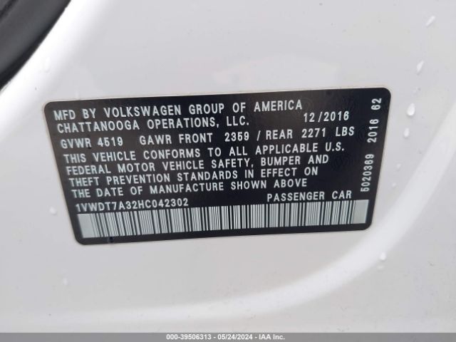 Photo 8 VIN: 1VWDT7A32HC042302 - VOLKSWAGEN PASSAT 