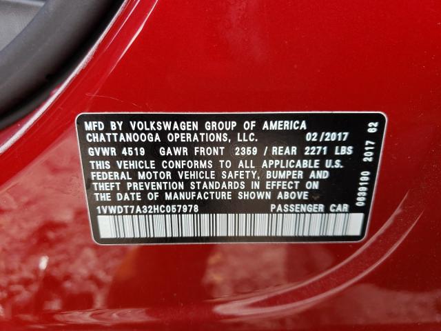 Photo 9 VIN: 1VWDT7A32HC057978 - VOLKSWAGEN PASSAT 