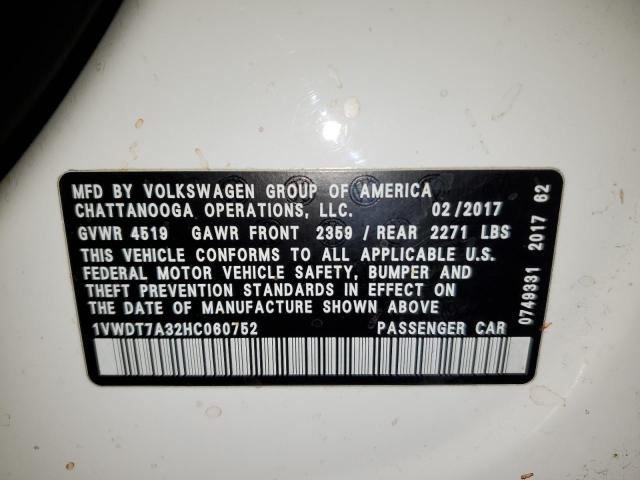 Photo 12 VIN: 1VWDT7A32HC060752 - VOLKSWAGEN PASSAT 