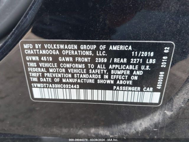 Photo 8 VIN: 1VWDT7A33HC032443 - VOLKSWAGEN PASSAT 