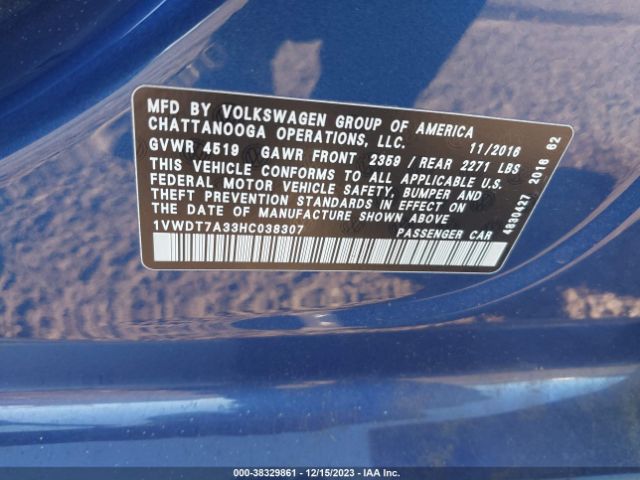 Photo 8 VIN: 1VWDT7A33HC038307 - VOLKSWAGEN PASSAT 