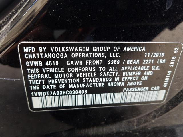 Photo 9 VIN: 1VWDT7A33HC038498 - VOLKSWAGEN PASSAT 