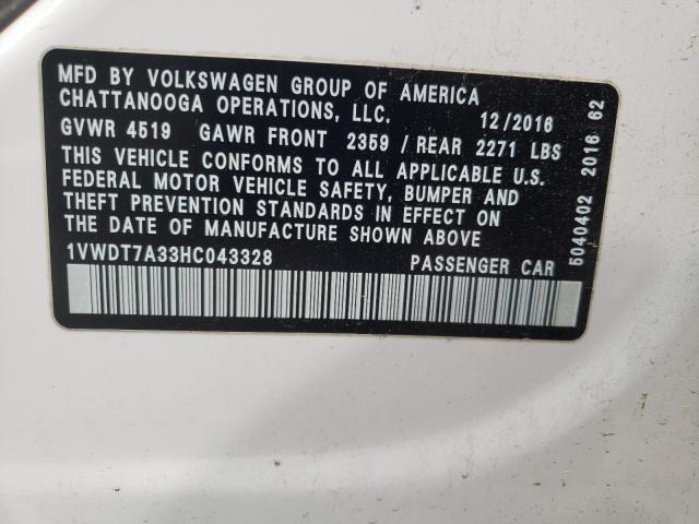 Photo 9 VIN: 1VWDT7A33HC043328 - VOLKSWAGEN PASSAT 