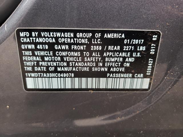 Photo 9 VIN: 1VWDT7A33HC049078 - VOLKSWAGEN PASSAT 