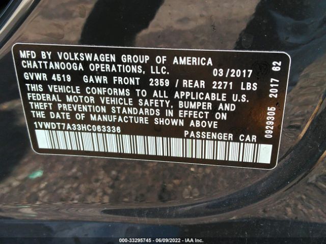 Photo 8 VIN: 1VWDT7A33HC063336 - VOLKSWAGEN PASSAT 