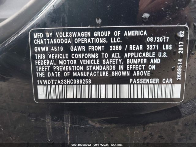 Photo 8 VIN: 1VWDT7A33HC086258 - VOLKSWAGEN PASSAT 