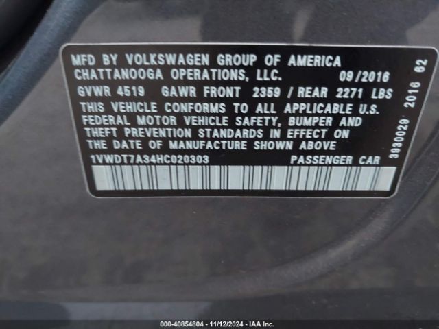 Photo 8 VIN: 1VWDT7A34HC020303 - VOLKSWAGEN PASSAT 