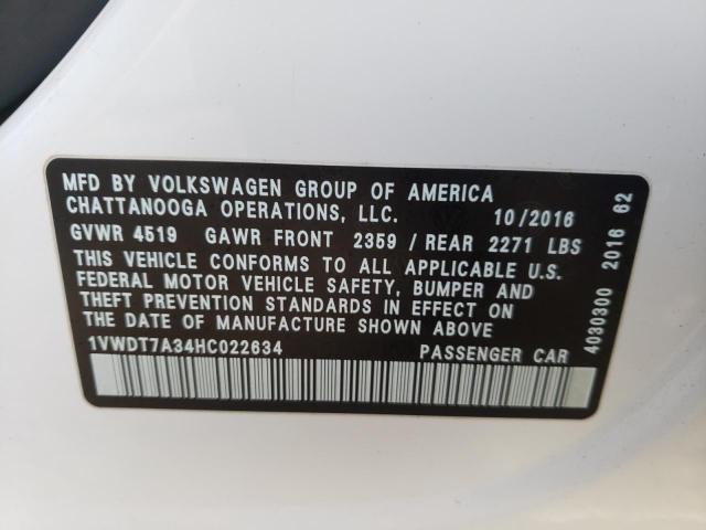 Photo 9 VIN: 1VWDT7A34HC022634 - VOLKSWAGEN PASSAT R-L 