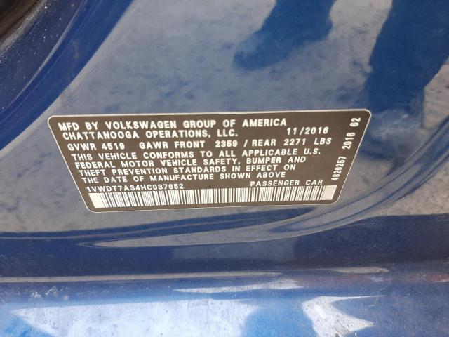 Photo 9 VIN: 1VWDT7A34HC037652 - VOLKSWAGEN PASSAT 