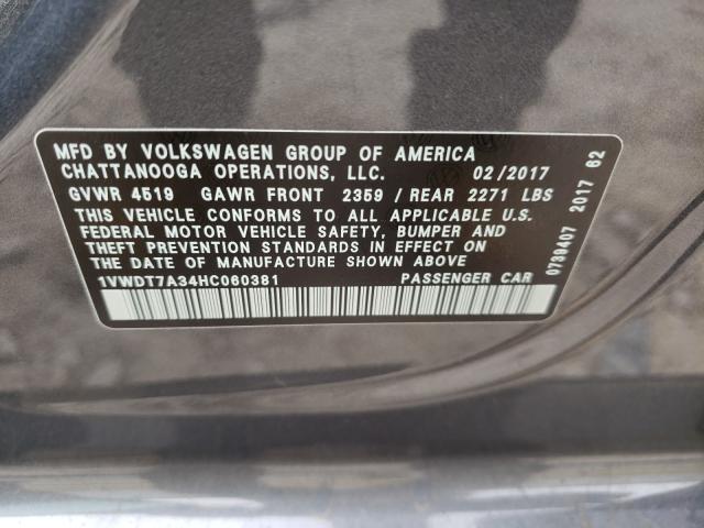 Photo 9 VIN: 1VWDT7A34HC060381 - VOLKSWAGEN PASSAT R-L 