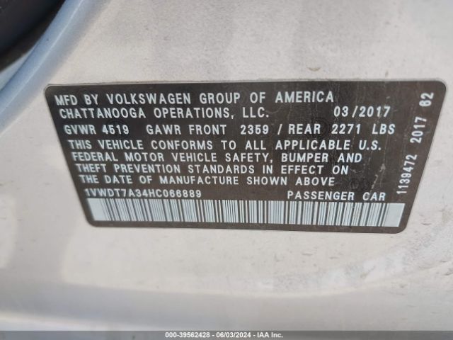 Photo 8 VIN: 1VWDT7A34HC066889 - VOLKSWAGEN PASSAT 