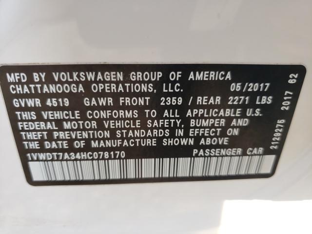 Photo 9 VIN: 1VWDT7A34HC078170 - VOLKSWAGEN PASSAT 