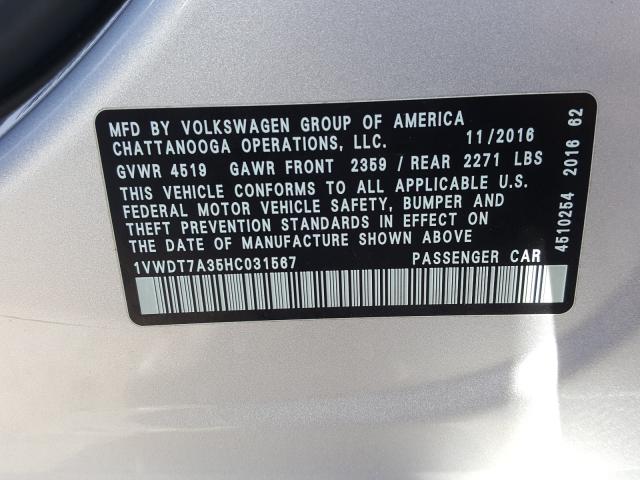 Photo 9 VIN: 1VWDT7A35HC031567 - VOLKSWAGEN PASSAT 