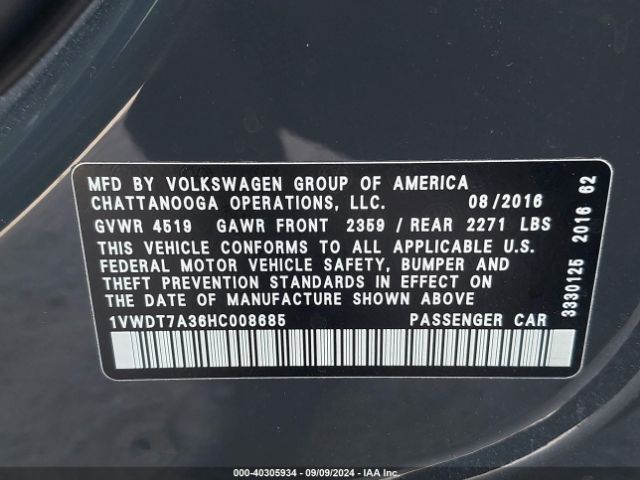 Photo 8 VIN: 1VWDT7A36HC008685 - VOLKSWAGEN PASSAT 