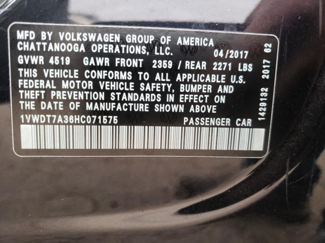 Photo 9 VIN: 1VWDT7A36HC071575 - VOLKSWAGEN PASSAT 