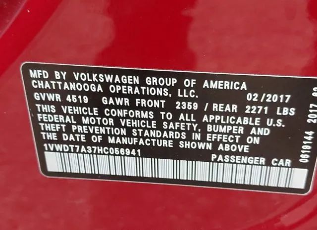 Photo 8 VIN: 1VWDT7A37HC056941 - VOLKSWAGEN PASSAT 