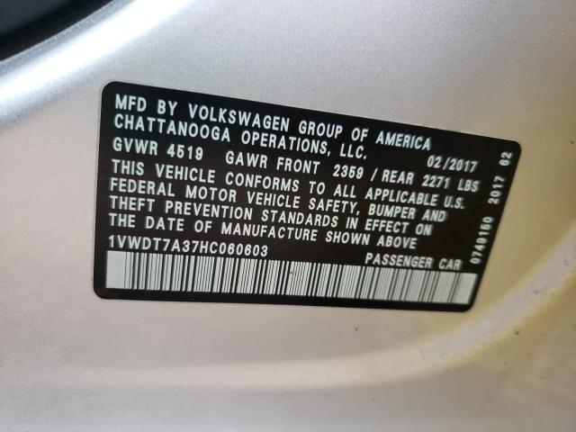 Photo 9 VIN: 1VWDT7A37HC060603 - VOLKSWAGEN PASSAT 