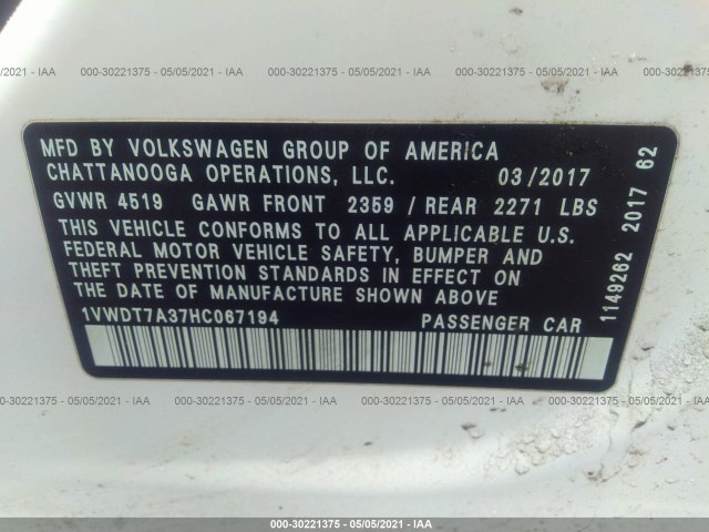 Photo 8 VIN: 1VWDT7A37HC067194 - VOLKSWAGEN PASSAT 