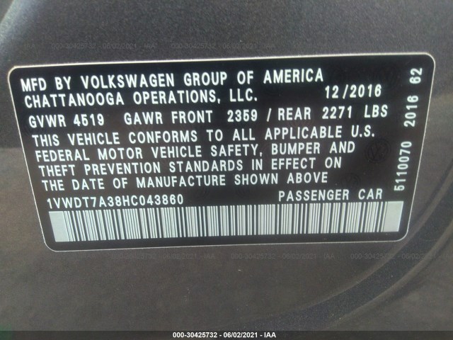 Photo 8 VIN: 1VWDT7A38HC043860 - VOLKSWAGEN PASSAT 