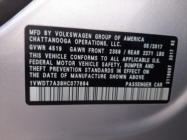 Photo 9 VIN: 1VWDT7A38HC077684 - VOLKSWAGEN PASSAT 