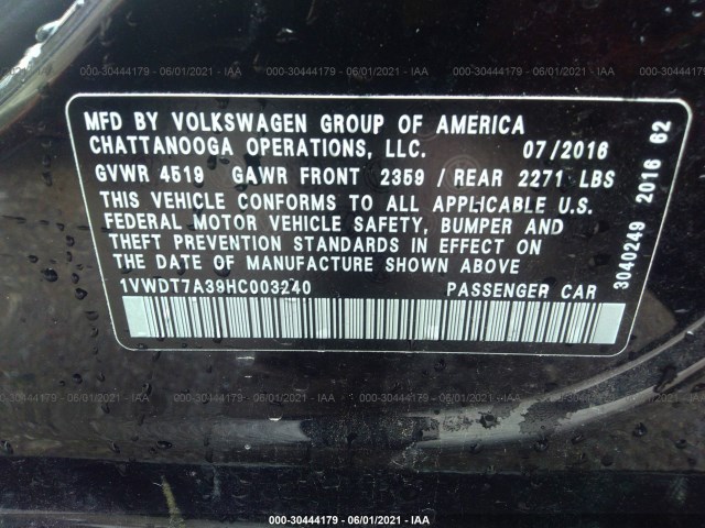 Photo 8 VIN: 1VWDT7A39HC003240 - VOLKSWAGEN PASSAT 