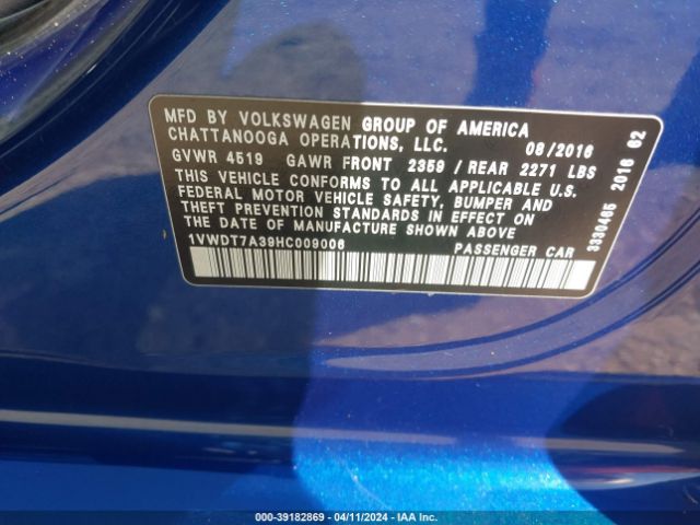 Photo 8 VIN: 1VWDT7A39HC009006 - VOLKSWAGEN PASSAT 