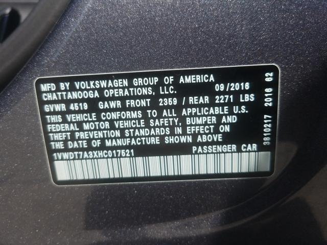 Photo 9 VIN: 1VWDT7A3XHC017521 - VOLKSWAGEN PASSAT 