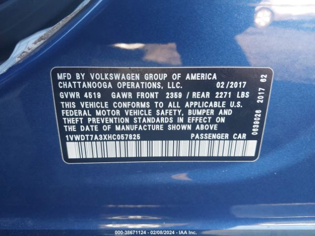 Photo 8 VIN: 1VWDT7A3XHC057825 - VOLKSWAGEN PASSAT 